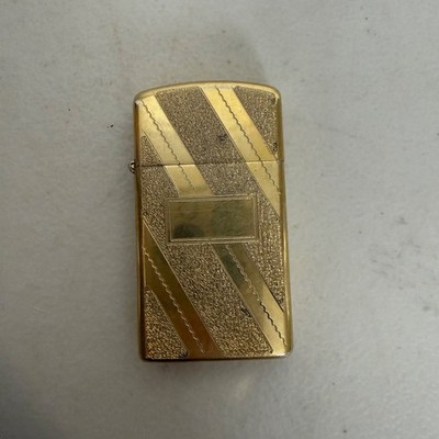 Zippo Slim Venetian Windproof Lighter Gold Brass 1970s Vintage Used