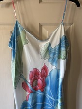 Natori Water Lilly Floral Print Satin Long Night Gown Size Medium New