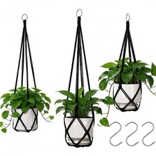 3 Pack Black Macrame Plant Hanger Indoor Hanging Planter Basket with 3 Hooks