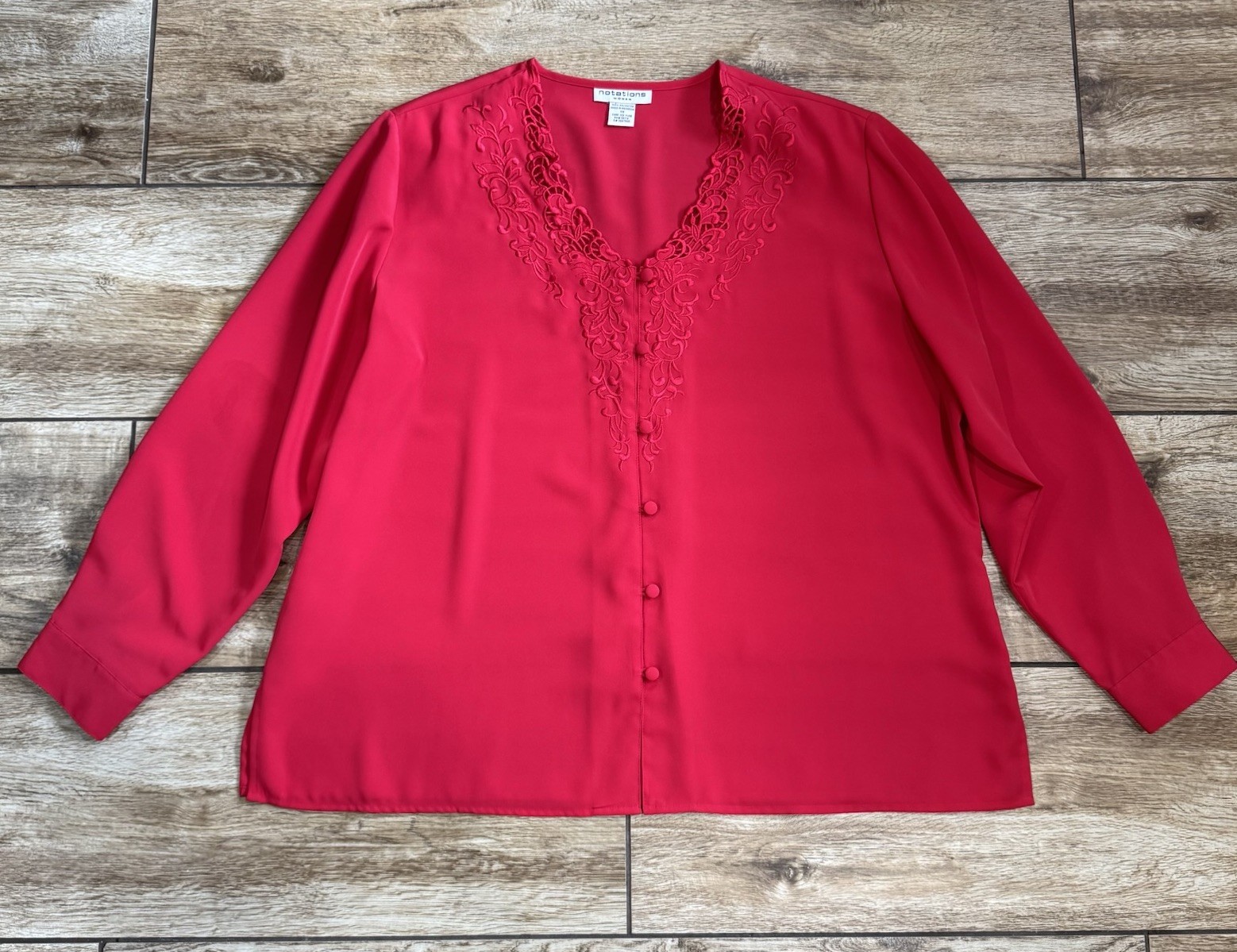 Vintage Red Notations Embroidered Button Down Shi… - image 4