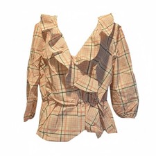 Redherring Check Frill Wrap Top Pastel Pink UK 18 New With Tags