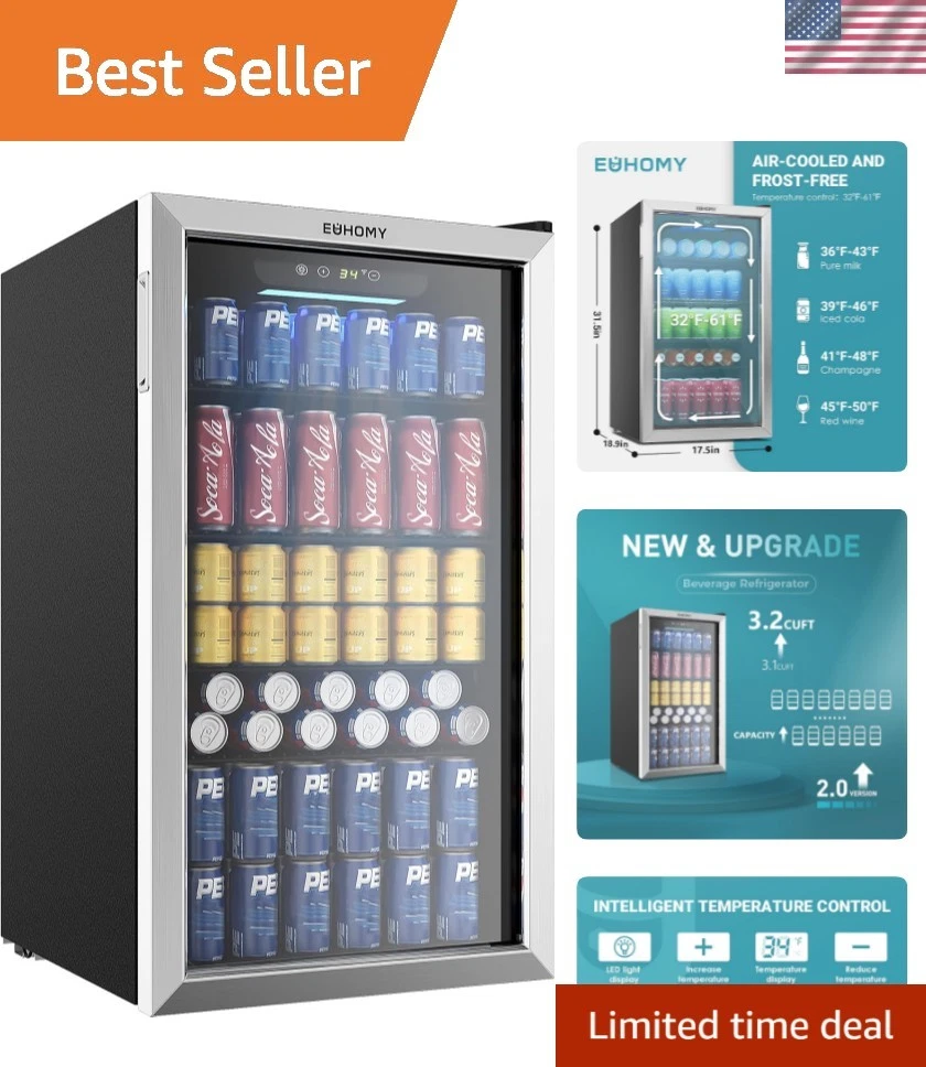 Beverage Refrigerator Cooler, 125 Can Mini Fridge with Glass Door for Soda Be...