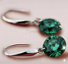 Green 925 Sterling Silver Crystal Drop Earrings CZ Round Dangle Earrings