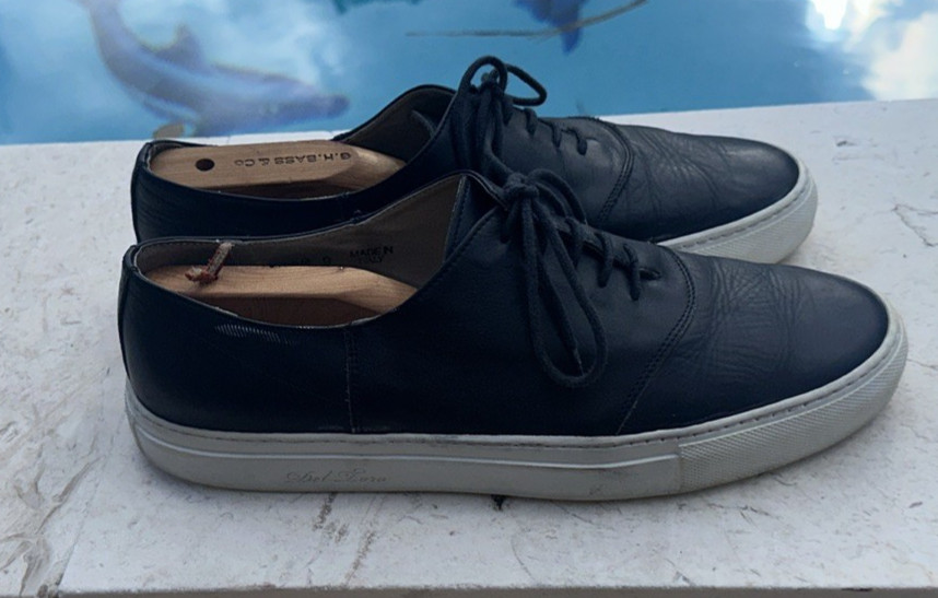 Del Toro Blue Leather Rubber Sole Lace Up Low Top Sneakers Sz 9 Made In Italy