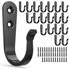 20-Pack Towel Hooks for Bathroom, Heavy Duty Black Metal Wall Hooks for Robe,...