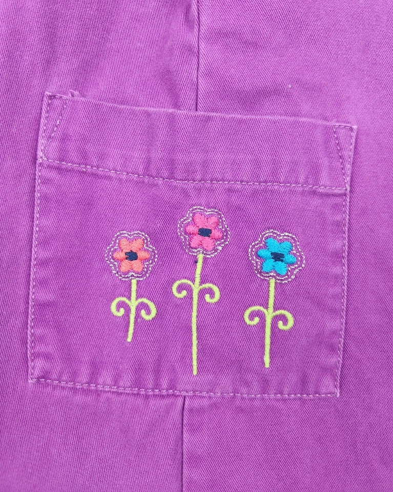 Y2K Circo 5T 紫色套衫连衣裙刺绣花卉口袋 100% 棉 — 第 2/4 张图片