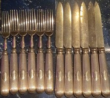 Antique 1920s Panel And Reed 10pc Knife And F...