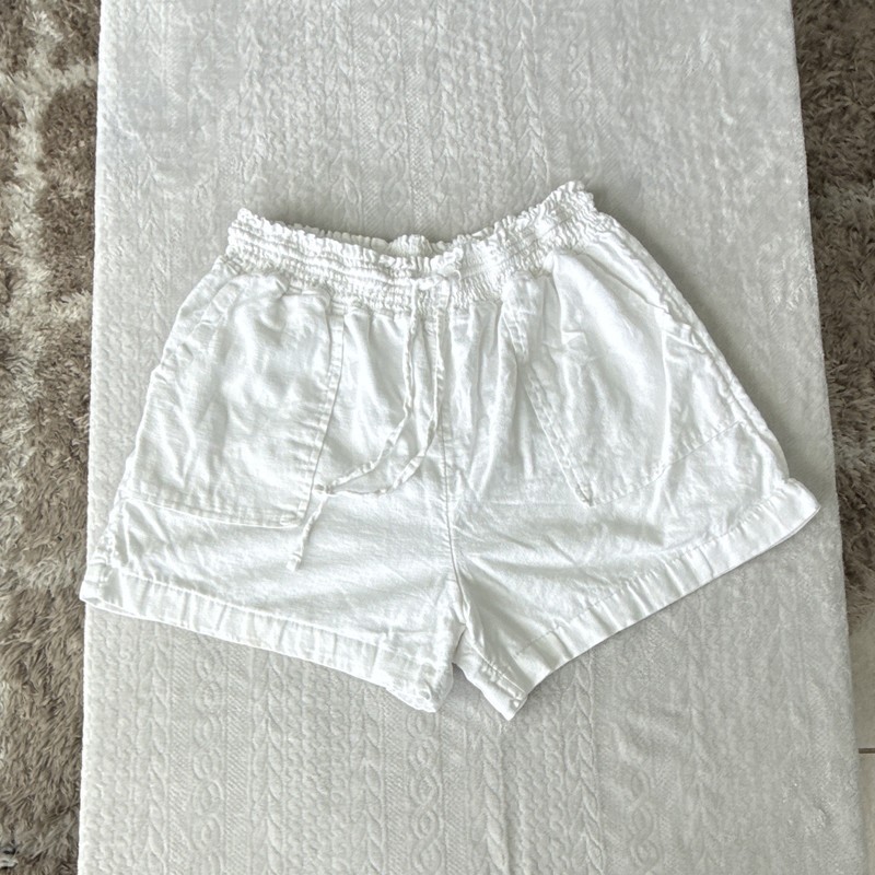 Time and Tru Girls White Solid Shorts M (8-10) Elastic Waist Drawstring Pockets