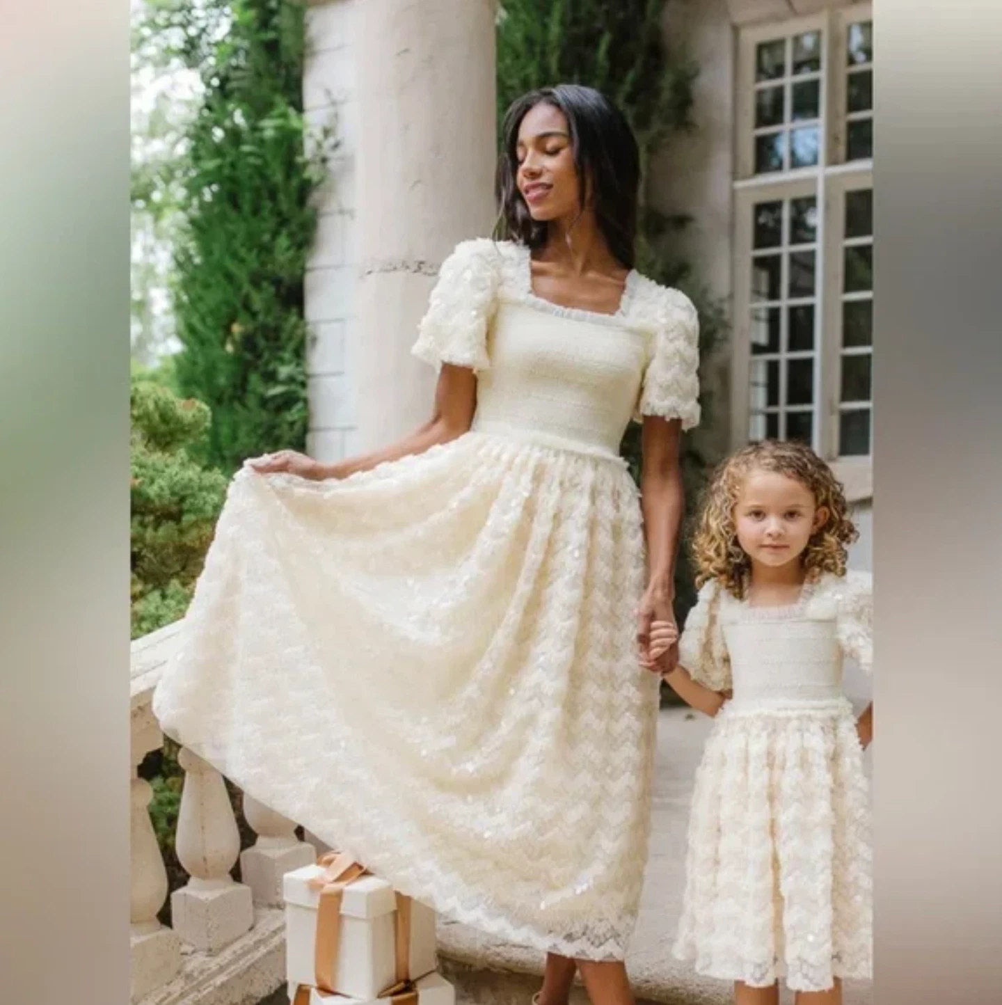 OFF WHITE Ivy City Co. Abito taglia XL avorio bianco sporco paillettes fumè impreziosito nuvola nove