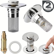 2-Pack Sink Stopper Hair Catcher Bathroom Pop Up Sink Drain Strainer Filter Plug