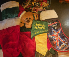 Bunch of large Christmas stockings Elf, Teddy bear, Christmas Vacation & more