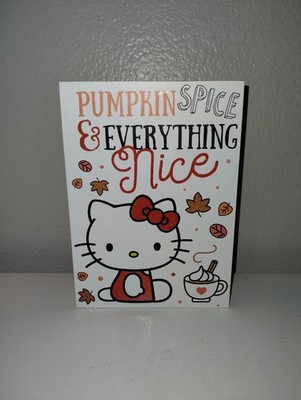 Hello Kitty Pumpkin Spice Wood Sign Fall  Halloween 5x7 Sanrio w Glitter NWT