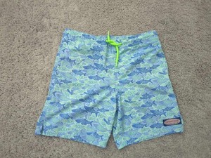 Vineyard Vines Swim Shorts Youth Boys S 8-10 Blue Allover Shark Chappy MeshLined