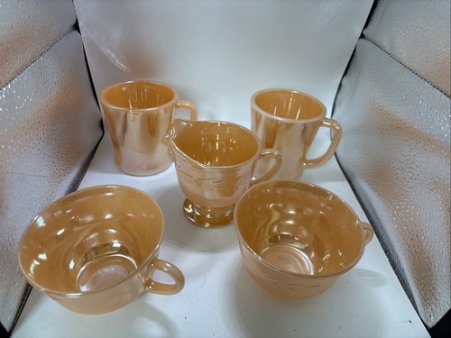 Vintage Fire King Peach Lustre creamer Cups Mugs Anchor Hocking Laurel leaf USA - Picture 5 of 21