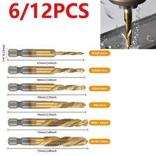 6/12Pcs 1/4" Hex HSS Tap & Countersink Drill Bit Set for Metal Wood DIY