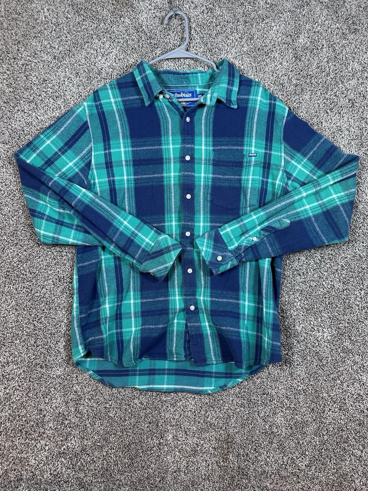 Chubbies Shirt Mens XL Blue Green Plaid Flannel Long Sleeve Outdoor Cabincore