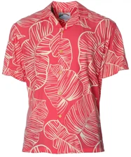 Paradise Found Men's Taro Leaf Resort Hawaiian Shirt in Coral Sz L NWT Magnum PI