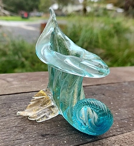 1950s MURANO Glass Blue Cornucopia with Polveri by Archimedes Seguso - Picture 3 of 9