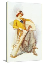 Stretched Canvas Print Flapper with Bag of Golf Clubs, 24" x 36"