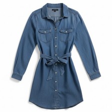 American Eagle Denim Shirt Dress Button Front Belted Blue Women XS New