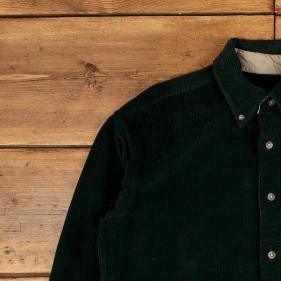 Camisa informal Timberland vintage botón cordón M para hombre manga larga verde lisa Foto 4 de 4