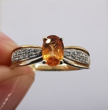9ct Gold Spessartine Garnet And Diamond Ring QVC Size P
