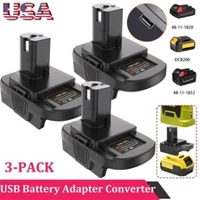 3x USB Battery Adapter Converter For Dewalt 20V Milwaukee 18V to Ryobi 18V Tool
