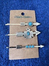 Western 3 PCS/Set Faux Turquoise Hair Pins Silver Tone
