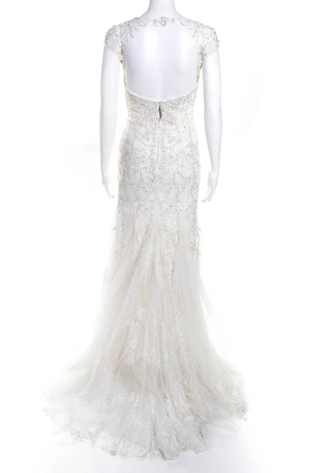 Vestido de novia Monique Lhuillier para mujer de encaje brillante cristal marfil talla 0 Foto 3 de 4