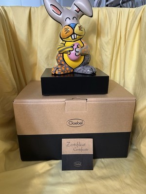 Romero Britto-   GOEBAL PORCELAIN   GREY RABBIT FIGURINE'', COA  and New In Box
