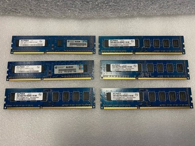Lot of 6 ELPIDA 2GB 1Rx8 PC3-10600U-9-10-A0 RAM