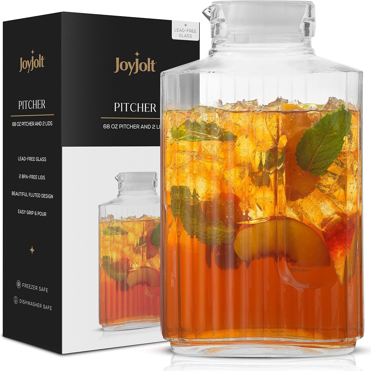 68oz Glass Pitcher with Lid (2 Lids), Rectangle Beverage Ser