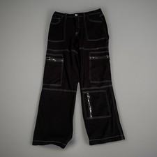 Parachute Cargo Pants Women  s XL Black White Stitch Goth Punk Y2K Wide Leg