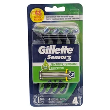 Gillette Sensor3 Sensitive Men's Disposable Razor, 4 Razors