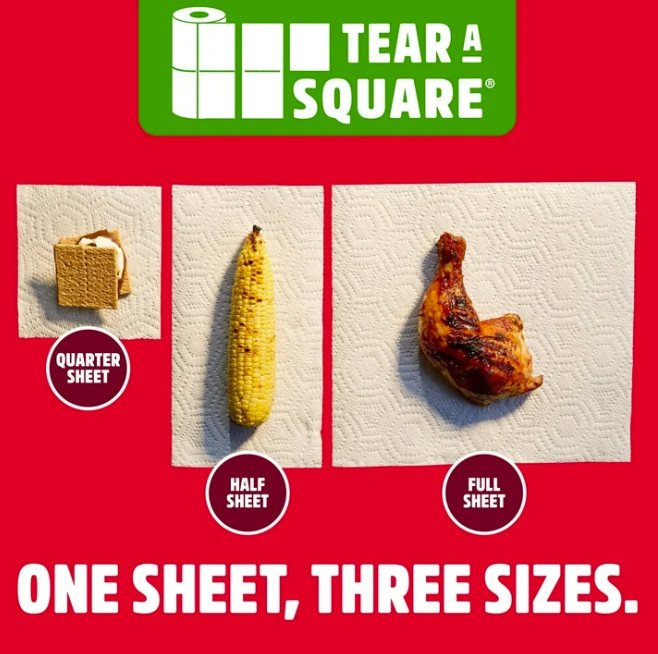 2P Brawny Tear-a-Square 3-Ply Paper Towels, 12 Double Rolls, 76 Sheets Per Roll