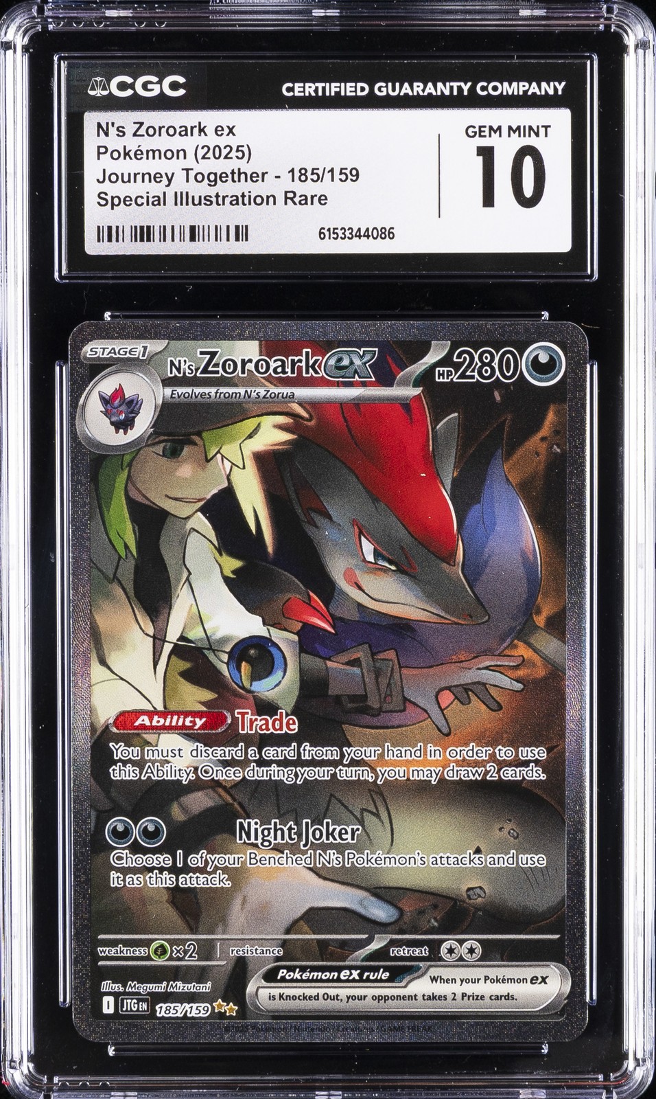 2025 POKÉMON JOURNEY TOGETHER #185/159 N'S ZOROARK EX CGC 10 GEM MINT