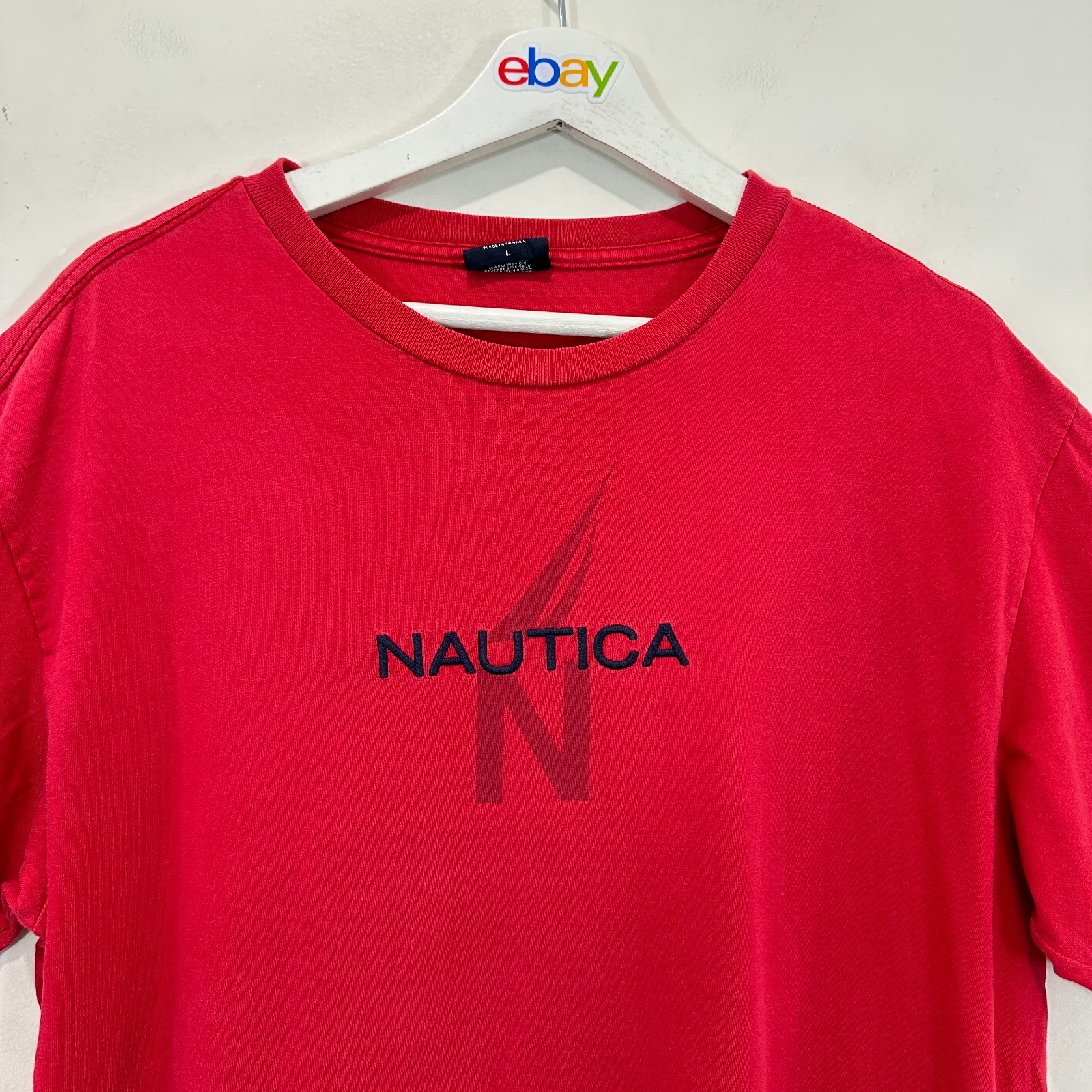 Nautica T Shirt Men L Red Cotton Stretch Short Sleeve Round Neck Made in Canada image 6