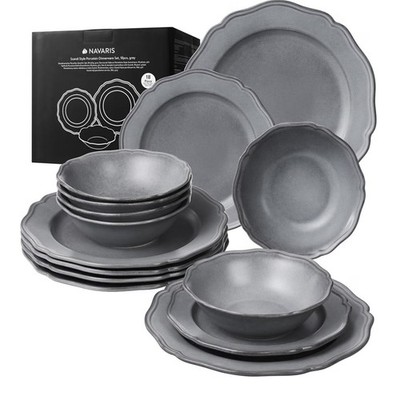 Navaris Scandi Style 18-Piece Gray Porcelain Dinner Set Microwave/Oven Safe