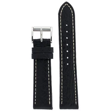Watch Band Leather Black White Stitch ROLLER BUCKLE 18mm - 24mm