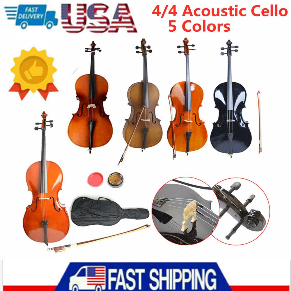 4/4 Maple Professional Basswood Acoustic Cello+Bag+Bow+Rosin+Bridge Set Gift USA
