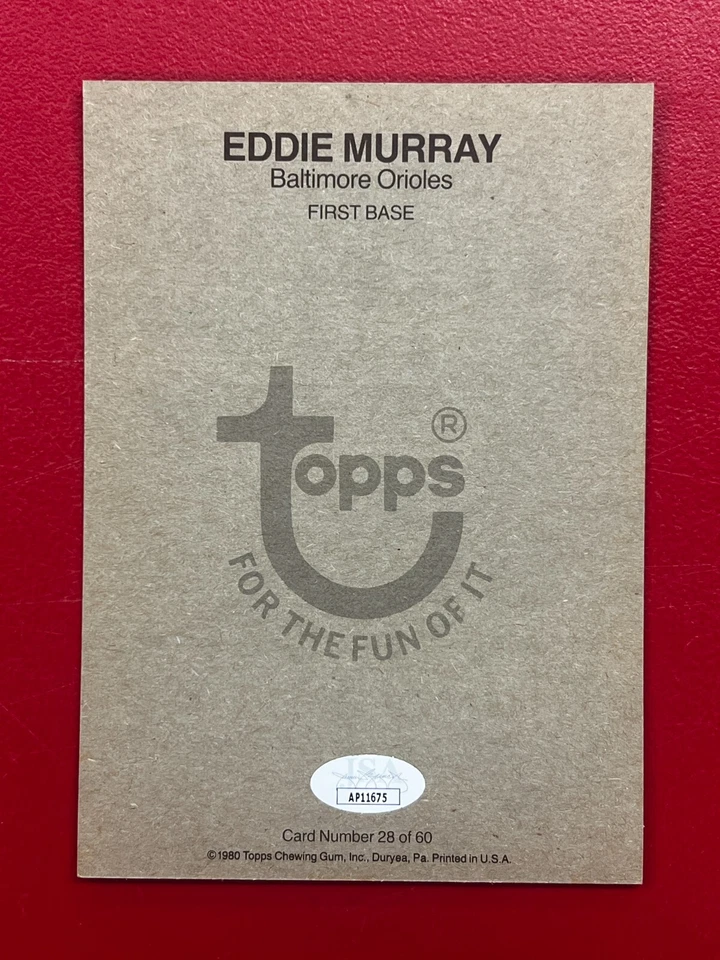 Eddie Murray Signed Topps 1980 Trading Card w/ JSA Cert Baltimore Orioles HOF! - Image 3 of 4