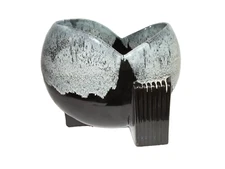 Beautiful MCM Vintage Deco Drip Glazed Ceramic Round Console Vase Pot