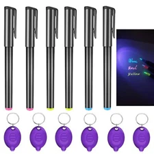 6 Pcs Invisible Ink Pen w/ UV LED Keychain Flashlight  Pen for Secret Notes
