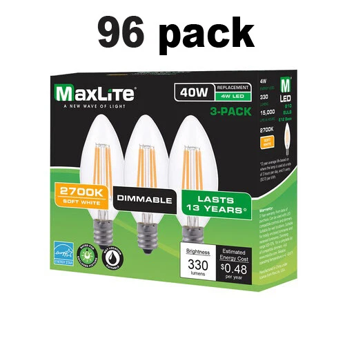 Wholesale Lot 3 - 96 pack LED Light Bulbs 40W Equivalent E12 Candelabra Dimmable - Picture 12 of 19