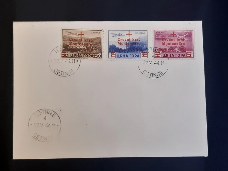 German occupation Montenegro 1944 ovpr RED CROSS # Stamped Full set on envelope - Image 4 of 4