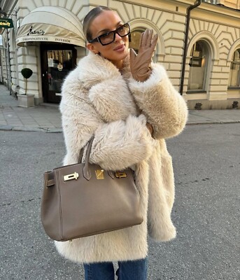 Zara Faux Fur Collared Coat Ecru Cream Beige Off White Size S M