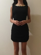 Calvin Klein Black Dress Gold Neck, Women's Size 6, Cinched, Excellent Condition