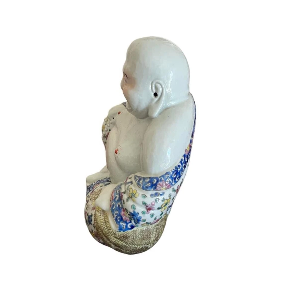 🟢 grande antica Statua Buddha porcellana 1800 Cina firma Zhu Maosheng - Immagine 3 di 4