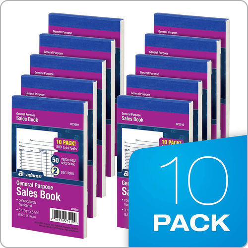 Adams General Purpose Sales Book, 2-Part, Carbonless, White/Canary, 3-11/32 X 5- - Picture 6 of 12