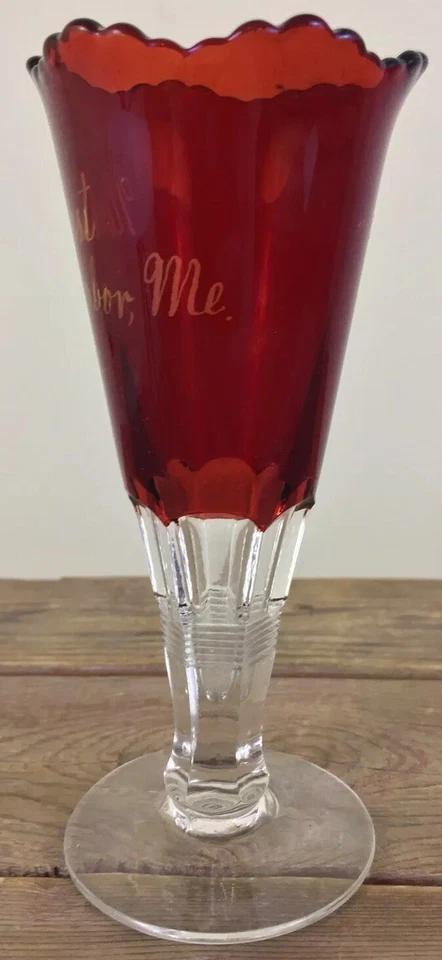 Antique Northeast Harbor Maine Souvenir EAPG Ruby Red Flashed Glass Vase 6.25” - Image 3 of 4